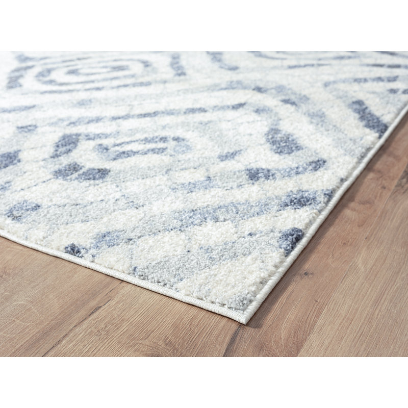 Rectangular Blue and Ivory Geometric Synthetic Area Rug