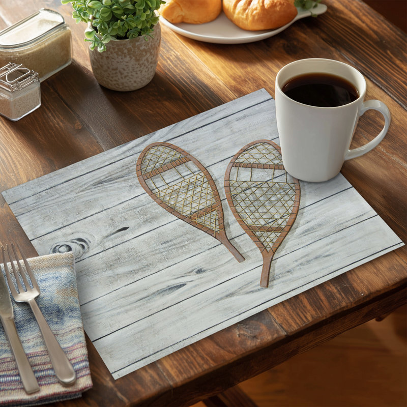 Rustic Brown Polyester Placemat - Snowshoes Home Decor