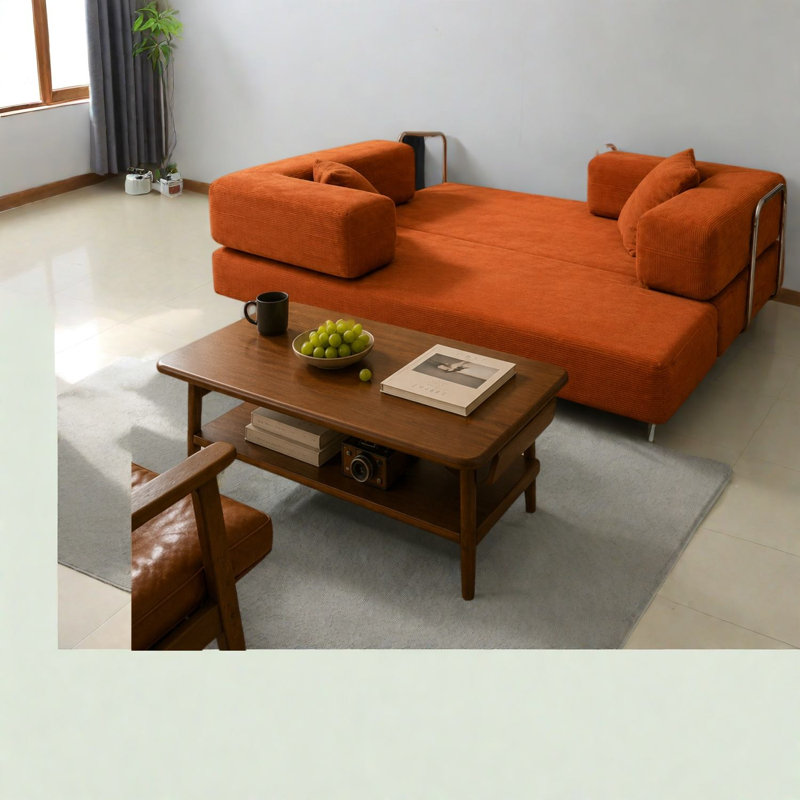 Canapés multifonctionnels à compression, mousse orange et métal, velours côtelé moderne pour la maison, Orange