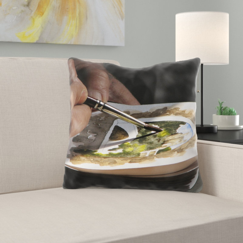 Coussin décoratif aquarelle Hallee, Microsuède, Intérieur