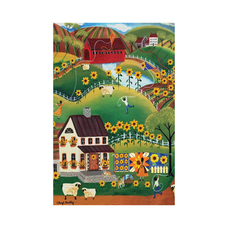 Reproduction d’art « primitive quilt Maker », « Sheep Sheep » par Cheryl Bartolo, Toile tendue, H 26 po x l 18 po x P 1,5 po