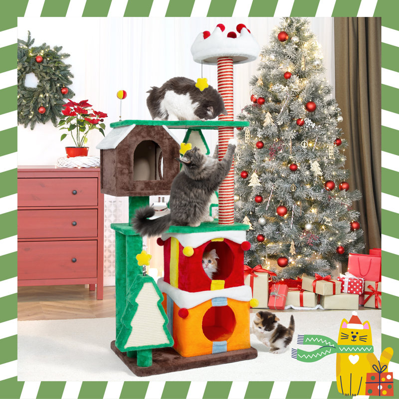 68.9" H Cat Tree for Christmas,  Multi-Level Cat Tower with Christmas Gift Stack Cat Condo and Scratching Post