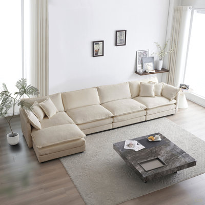 Canapé modulaire modulaire pour le salon, canapé en U modulaire convertible 5 places avec 1 repose-pieds chenille