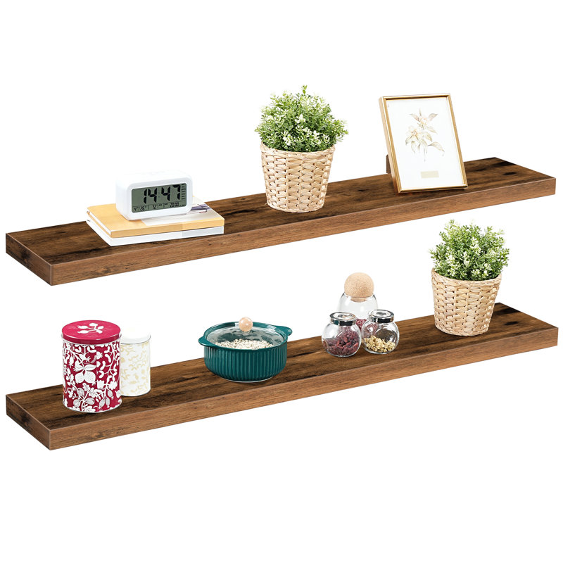 Kayleah 2 Piece Floating Shelf, 1.5" H x 39.4" W x 7.9" D, Rustic Brown