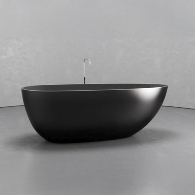 Vast Studio 62.8” x 30.3” Metallic Freestanding Oval Bathtub – Black Iron/Black Deep Soaking Tub with Dual-Tone Interior & Exterior, Sculpted Modern Luxury Finish