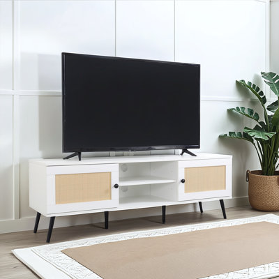 58" Modern White Tv Stand  With Storage Suit For Tvs Up To 60"