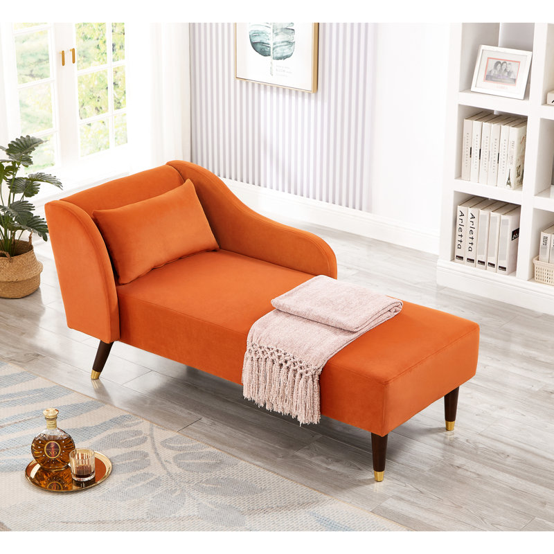 Chaise élégante en velours exquis avec pieds glissants, Orange