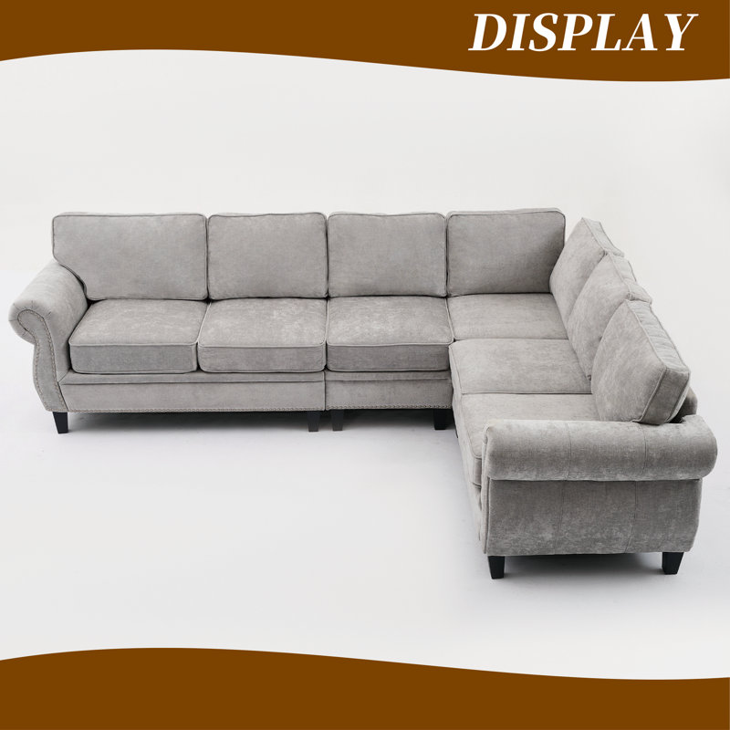 Modular 109.5" Sectional Sofa with Soft Cushions, Grey Polyester