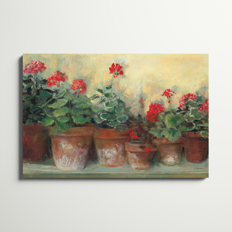 Kathleens Geraniums par Carol Rowan, reproduction d'art sur toile tendue, H 32 po x l 48 po, Toile tendue, Non