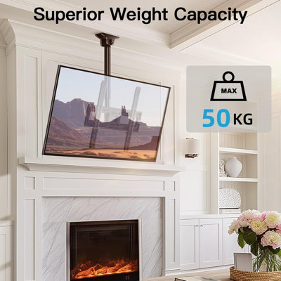 Support pour téléviseur fixé au plafond - Support pour téléviseur inclinable et pivotant réglable pour écrans de 26 à 65 pouces - Support de toit mobile tout autour avec une capacité de charge de 50 kg, norme VESA 400 x 400 mm