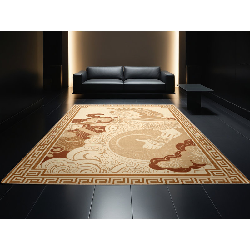 Tapis oriental moelleux doux et moelleux de style oriental Centurion Commander - reliure beige, 5 x 7