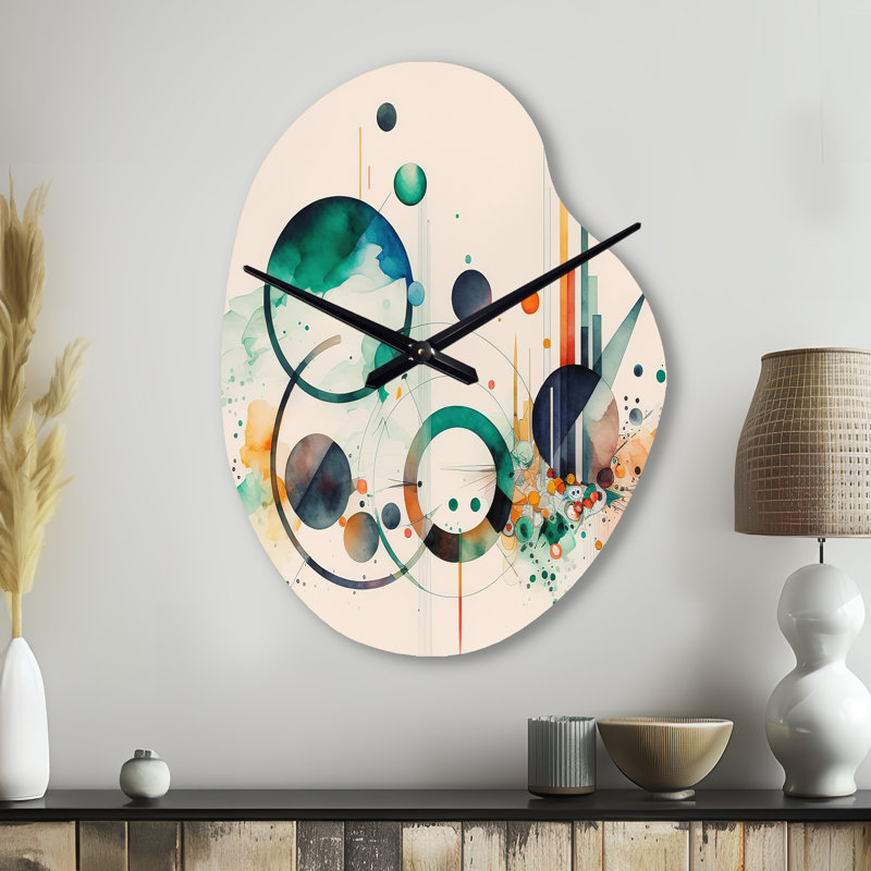 Fazal aquarelle multicolore géométrique Art II - horloge murale asymétrique en métal, forme irrégulière horloge murale en métal