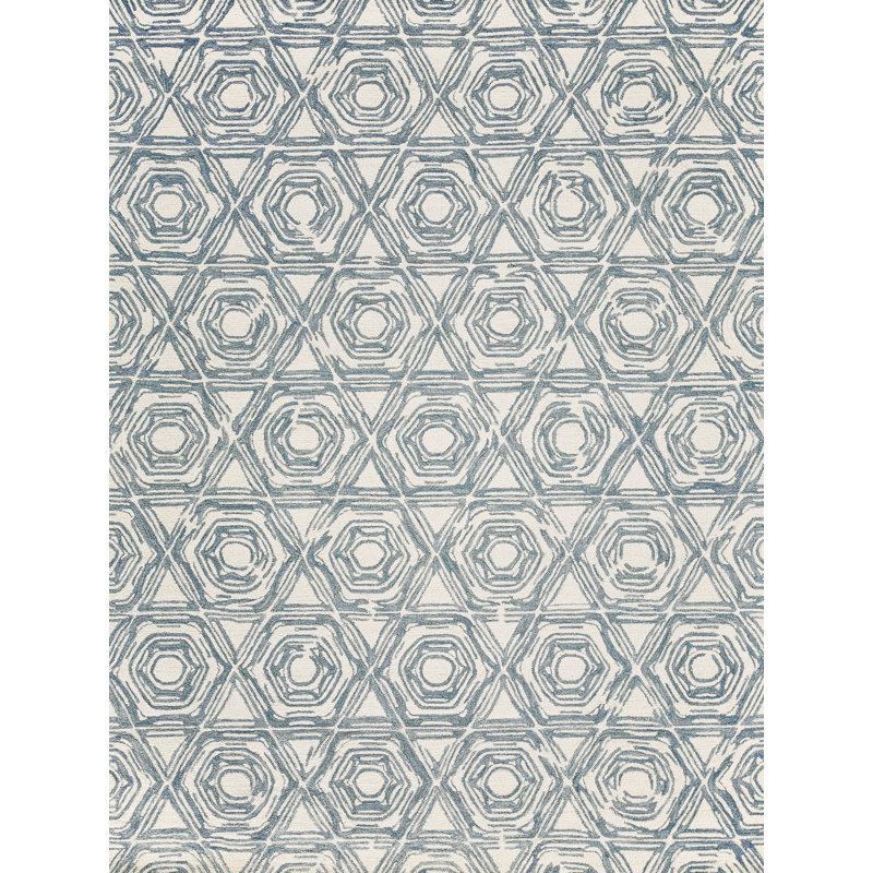Caprice Wool Geometric Area Rug, Rectangle 5' x 8', Ivory/Dark Blue