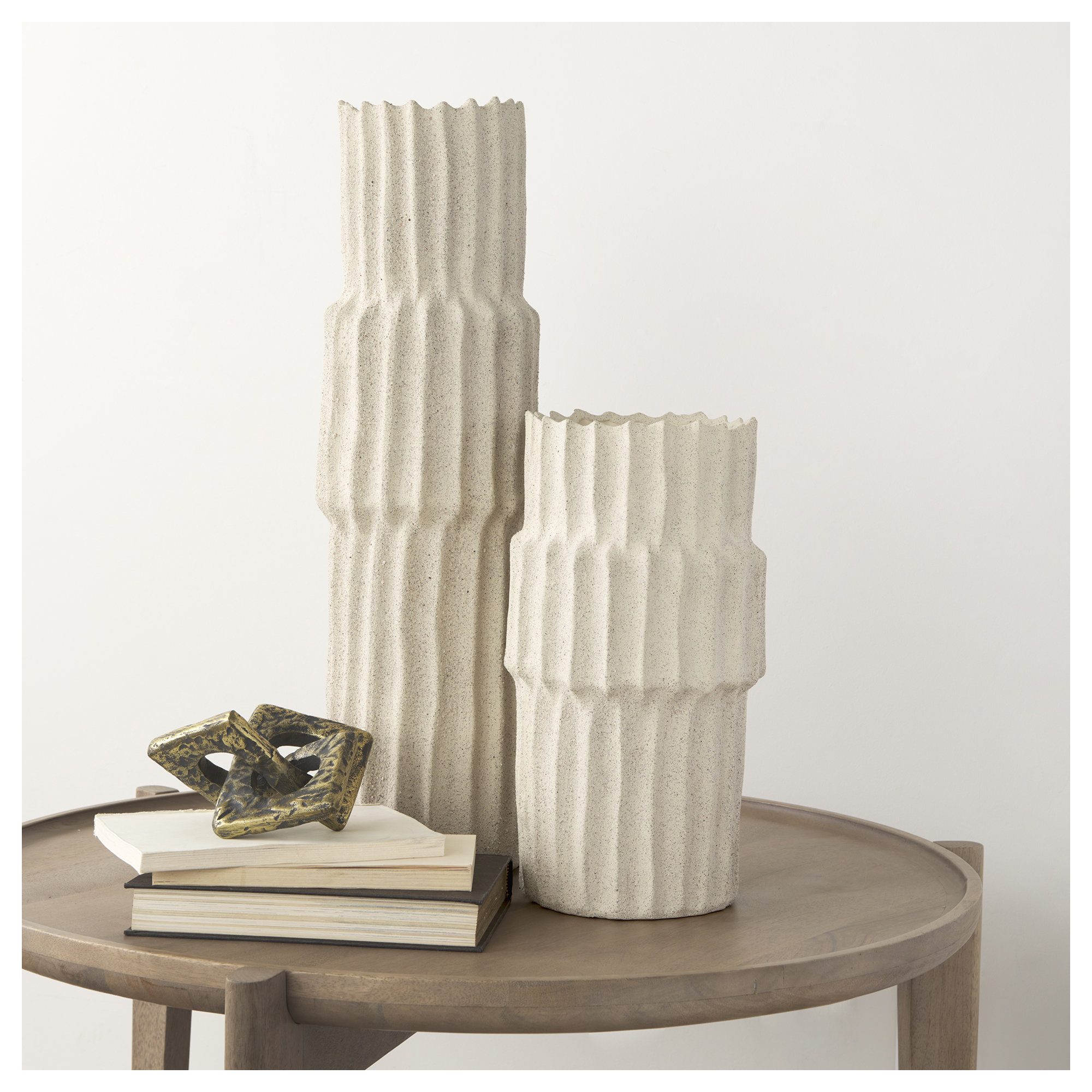 Zahari Ceramic / Porcelain Table Vase, 13.8" H x 7.5" W x 7.5" D, Cream