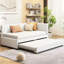 Lit de jour simple avec lit gigogne, revêtu de lin beige, aucun besoin de sommier tapissier et transportable