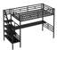 Structure de lit mezzanine en métal avec bureau, aucun sommier nécessaire, simple, noir