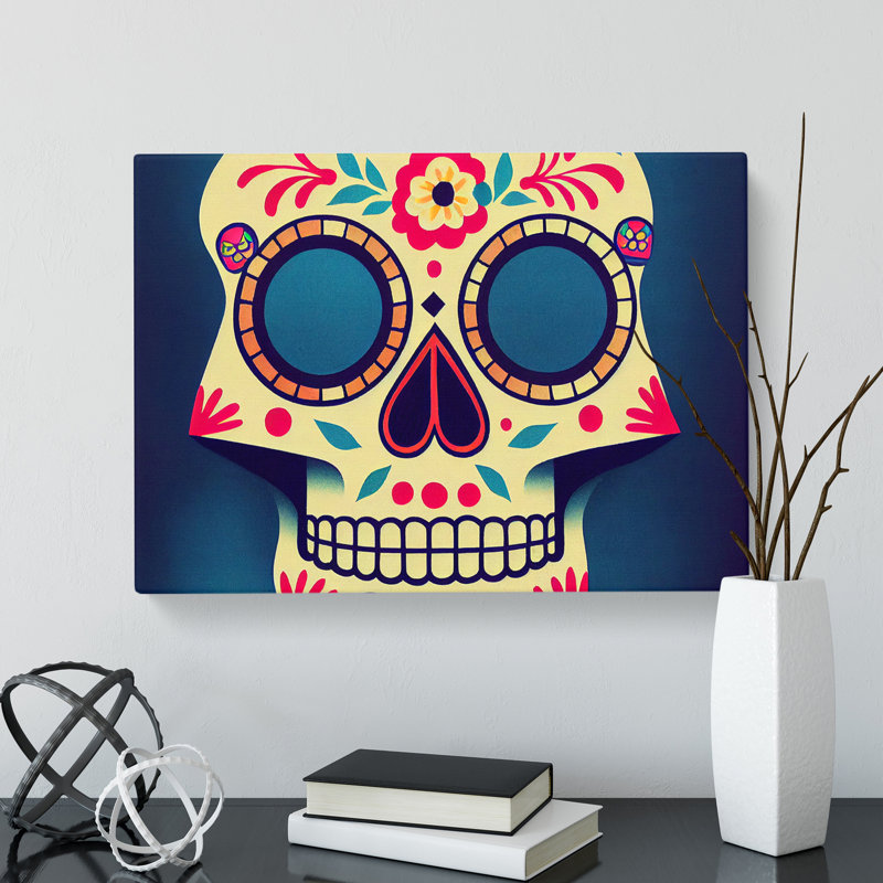 Mind Blowing Floral Sugar Skull - Wrapped Canvas, 50cm H x 76cm W x 3cm D