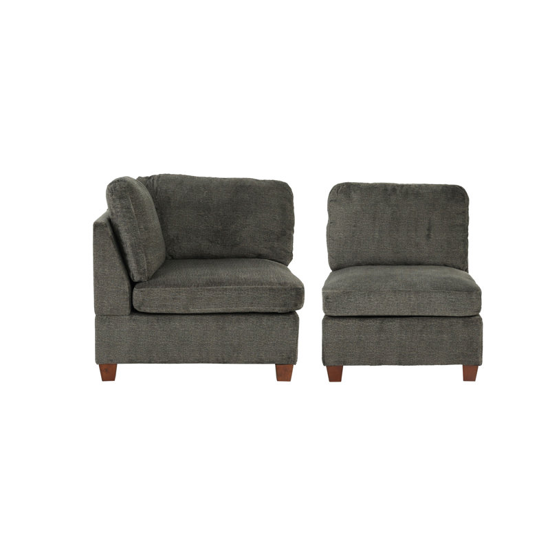 Fauteuil modulaire en tissu chenille 2 pièces gris pour salon, gris