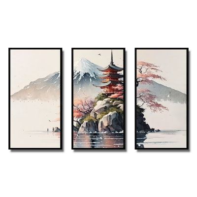 Donyale " Japanese Landscape In Watercolor I " 3 - Pieces