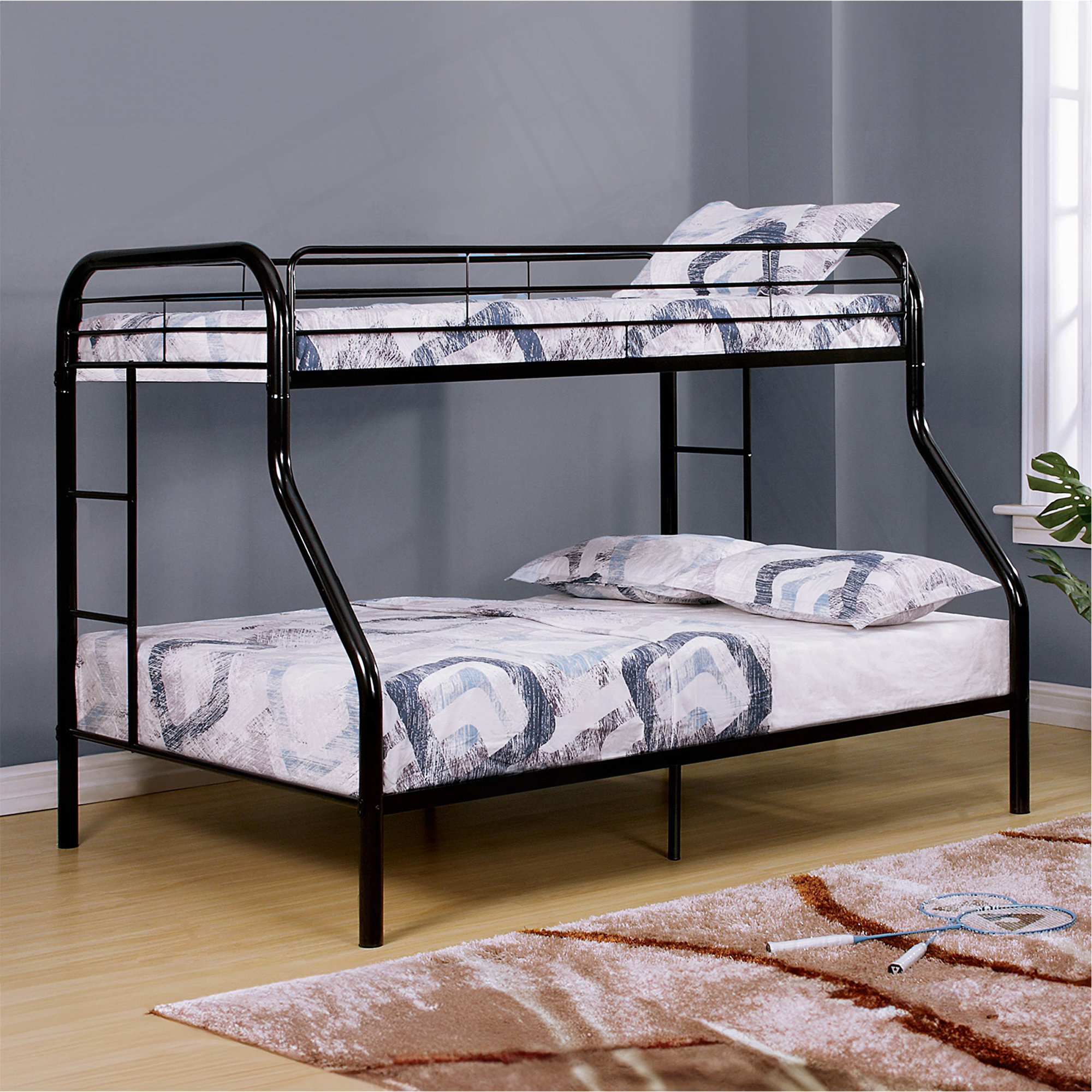 Brayden Studio Metal Bunk Bed Contemporary Style With Angled Ladder ...