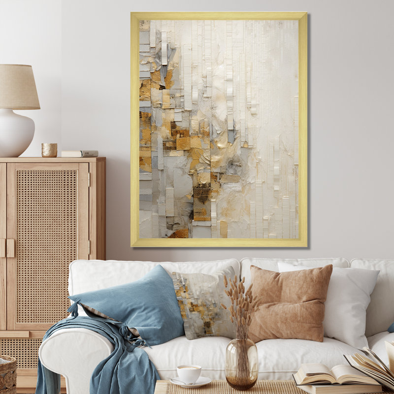 " Gold And White Abstract Split III ", Gold Single Picture Framed, 40" H x 30" W x 1.5" D