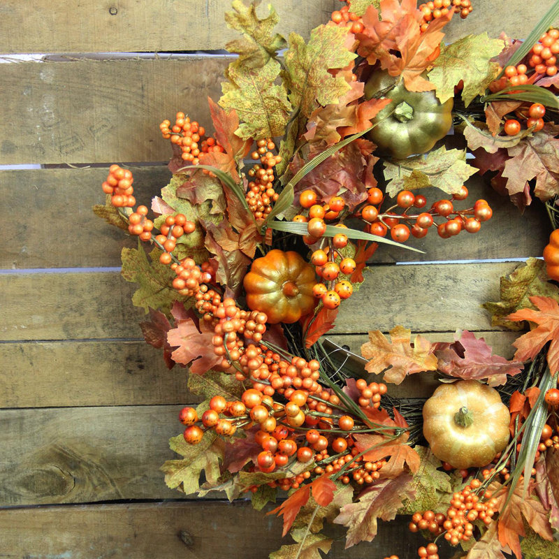 Autumnal Charm Pumpkin and Berry 22" Harvest Wreath