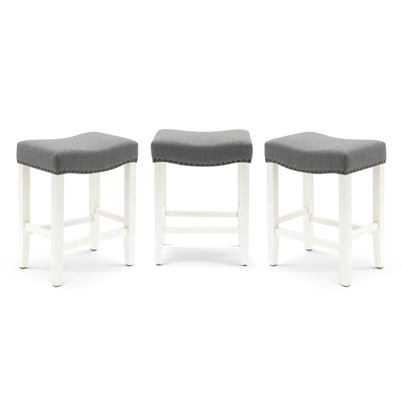 Jameson Upholstered Counter Stool with Solid Wood Frame, Counter Stool (24” Seat Height), Gray Fabric/White Frame