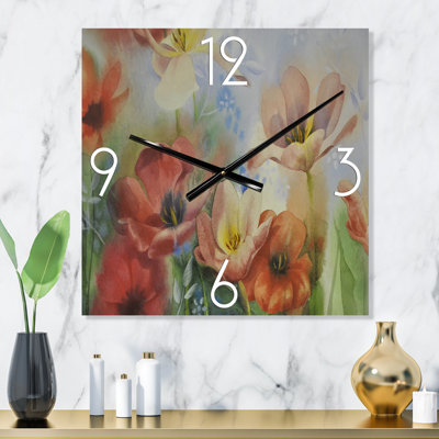 Vintage Flowers in Dark Pastel Colours - Traditional Wall Clock