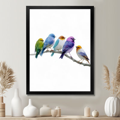 Colorful Lovebirds Singing On A Branch - Birds Canvas Prints, Purple Nature Wall Art