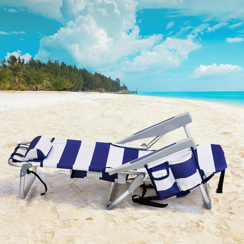 Aluminum Folding Backpack Beach Chair, Blue/White