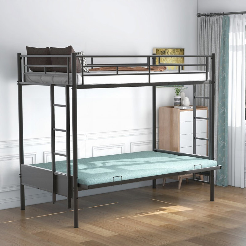Twin Metal Bunk Bed with Multi-Function &amp; No Box Spring Needed, Black