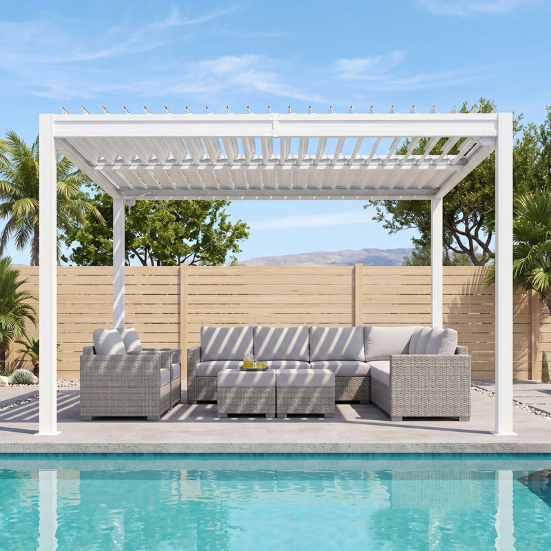 Pergola d'extérieur Domi, H 91,57 po x l 190,94 po x P 124,13 po, Blanc