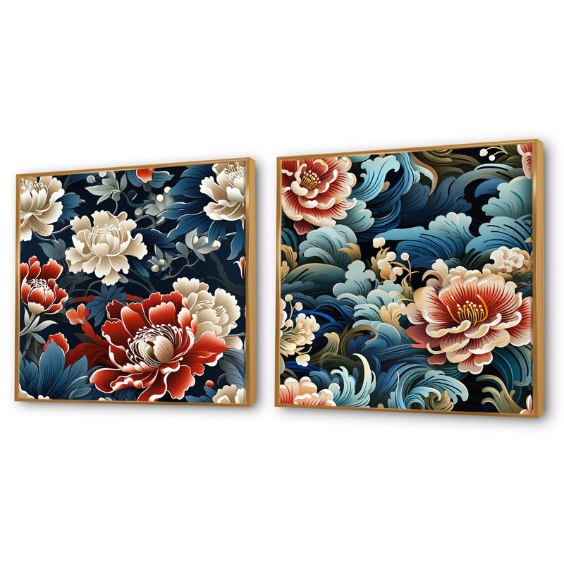 Stocksbridge - Ensemble de 2 collages carrés abstraits, H 16 po x l 33 po, Cadre flottant doré