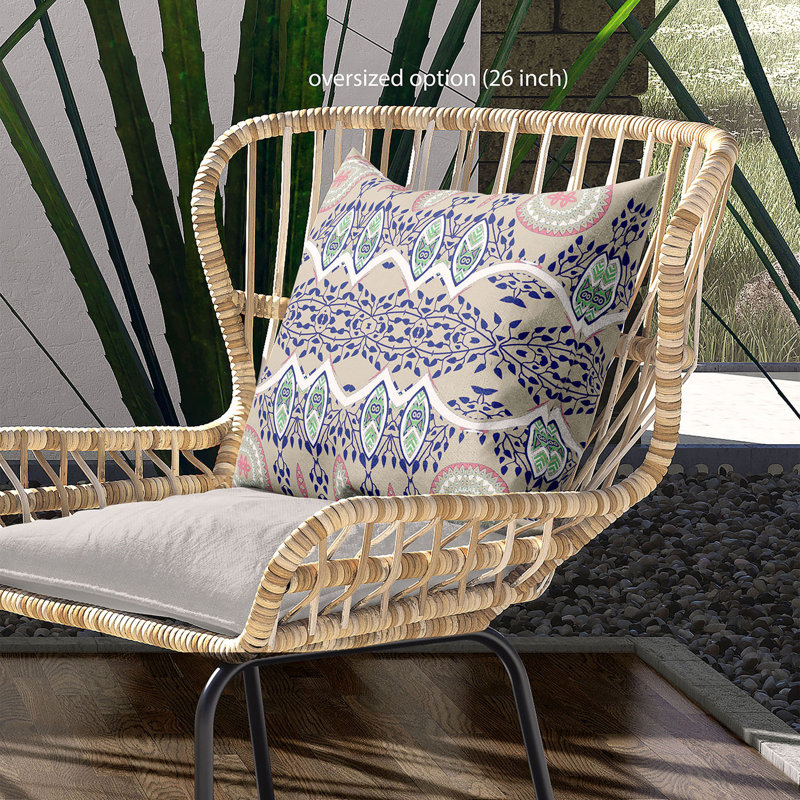 Housse et insert de coussin décoratif en polyester pour l'intérieur et l'extérieur, 16 po x 16 po, Beige / bleu / blanc