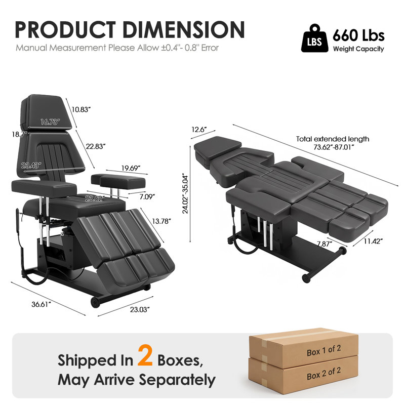 Electric Tattoo Chair for Tattoo Artists & Client with Remote Professional Tattoo Bed for Esthetician with Adjustable Armrest & Back 360° Swivel Split Leg Design Facial Bed Tattoo Studio