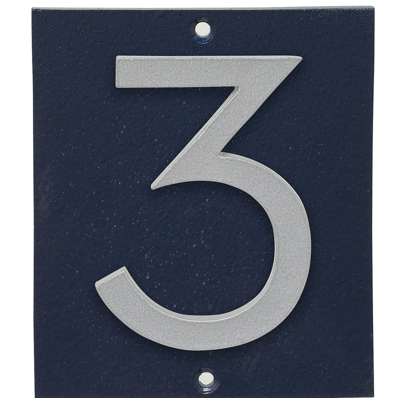 Plaque d’adresse murale sur 1 ligne flottante, Bleu marine, Argent, Oui