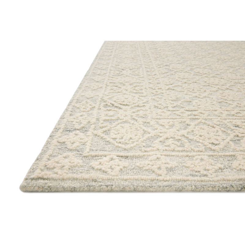 Millcreek Oriental Handmade Tufted Wool Area Rug in Mist/Ivory, Rectangle 8'6" x 12'