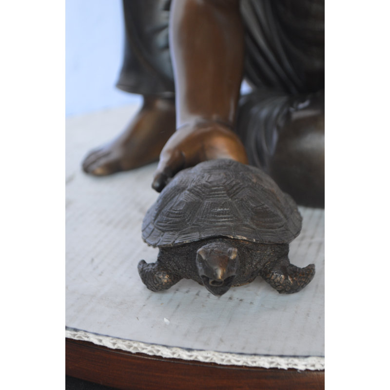 Bronze Boy Push Turtle Fountain