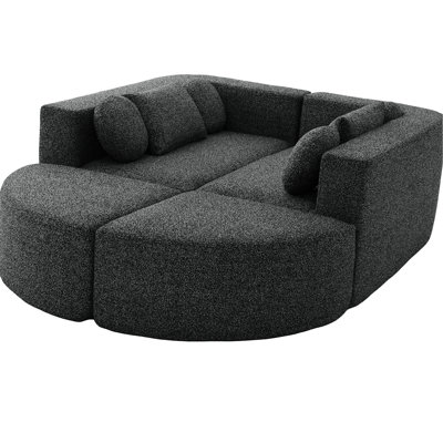 Boneless Modular 114.9" With Unique Curved Modules, Comfortable Seating, And Boucle Fabric For Living Room, 6 Seats, Black - Combined Design, Deep Soft & Wear