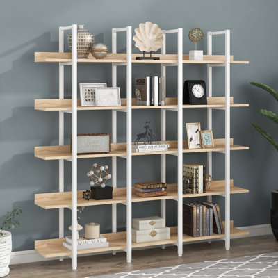 5 Tier Bookcase Home Office Open Bookshelf, Vintage Industrial Style Shelf With Metal Frame, MDF Board