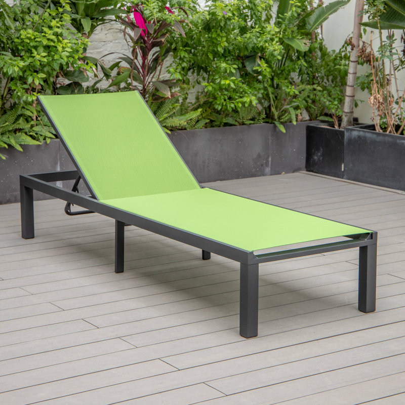 Chaise longue d'extérieur inclinable en aluminium Marlin - Chaise de patio en toile résistante aux intempéries, Vert, Simple
