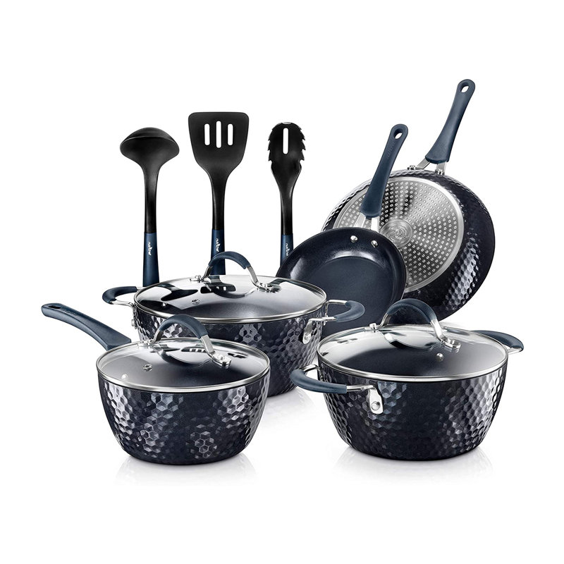 Excilon 11 - Piece Non-Stick Aluminum Cookware Set, Blue