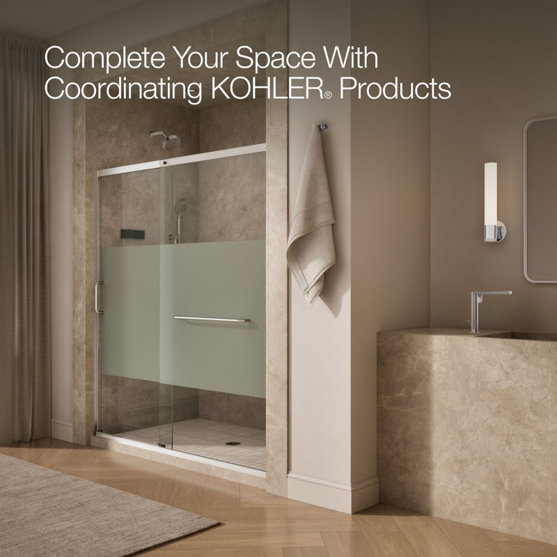 Sliding Shower Door, 75-1/2-In H X 68-1/4 - 71-5/8-In W, With Heavy 5/16-In Thick Crystal Clear Glass With Privacy Band