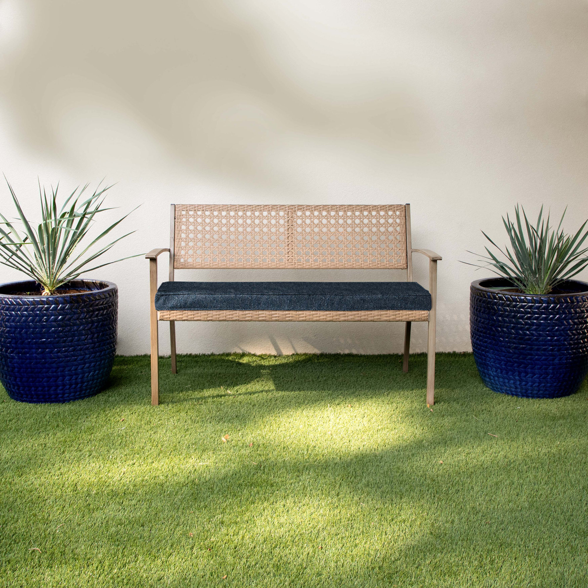 Elderflower Sunbrella Boucle Indoor/Outdoor Bench Seat Cushion, 17" W x 40" D, Improve Indigo Sunbrella®, 2"