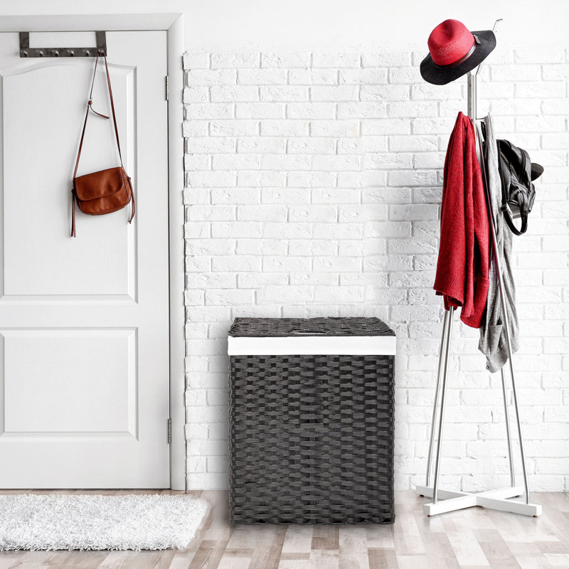 Black Handwoven Plastic Collapsible Frame Hamper with Lid