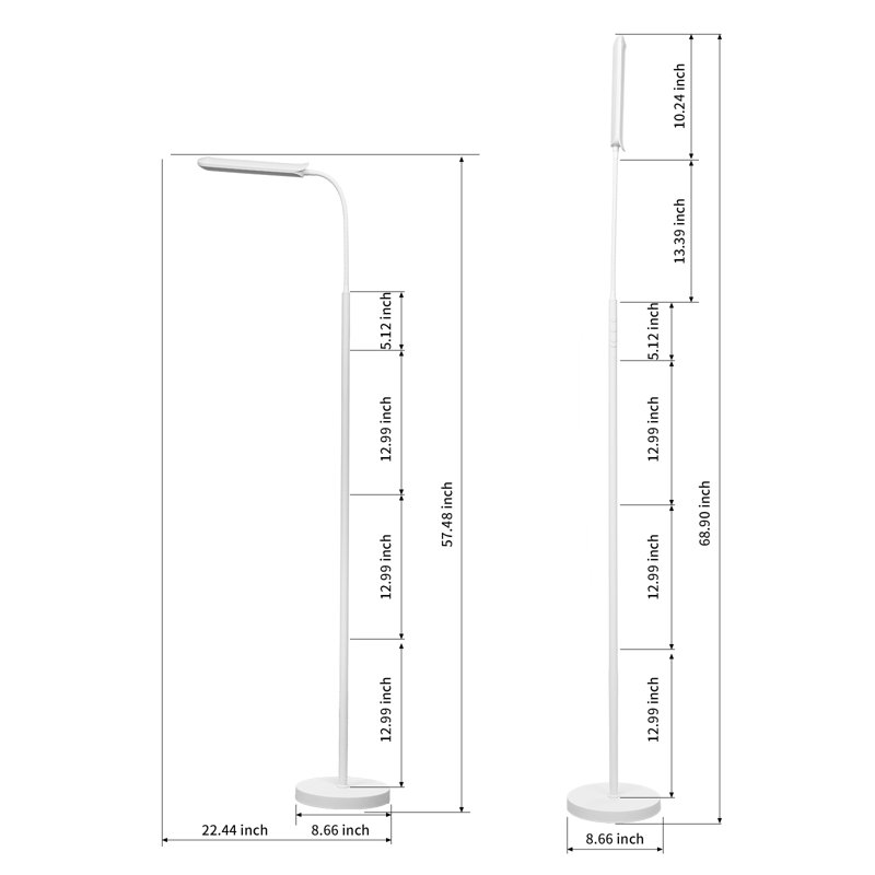 Lampe sur pied arquée 69 "avec col-de-cygne flexible réglable à finition blanche et télécommande pour salon, Blanc
