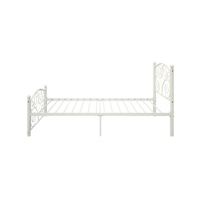 Cadre de lit simple en métal, tête de lit et cadre de chambre blanc moderne, silencieux et sans sommier tapissier