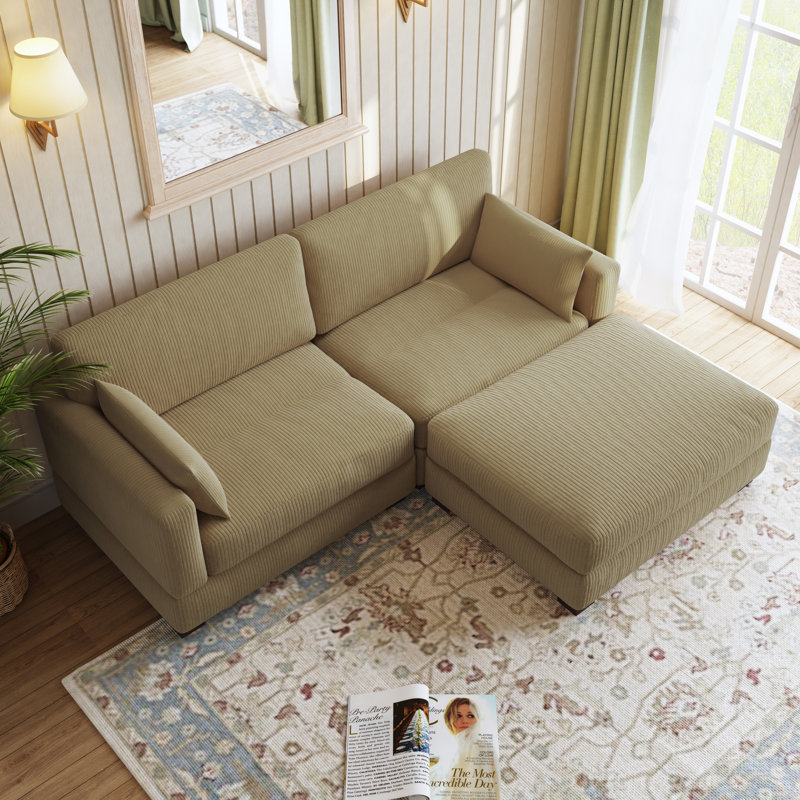 3 Seater Corduroy Corner Sofa , Camel Corduroy