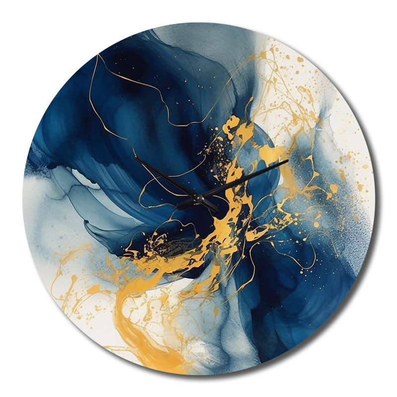Horloge murale bleu foncé et or Strokes IV - Fractals, Grand