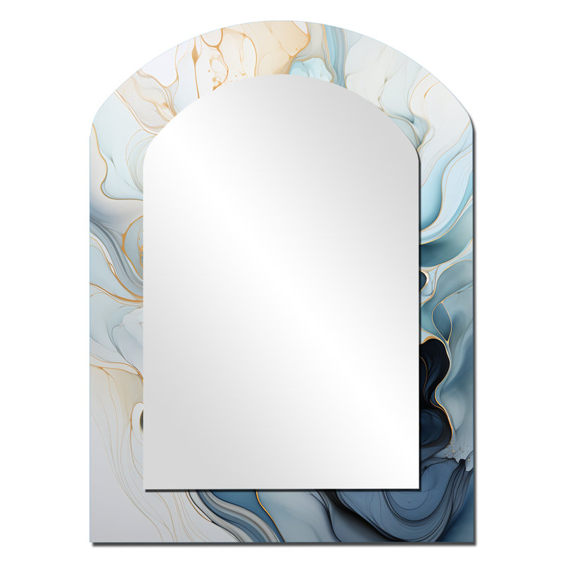Minimalisme Serenity In Motion - miroir mural minimaliste en arche, miroir décoratif asymétrique moderne, impression d'art en métal